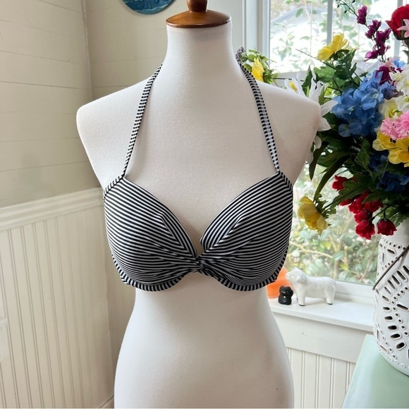 Aerie Bikini Top Striped Brooke 38C Twist Front Padded Halter - Picture 2 of 12